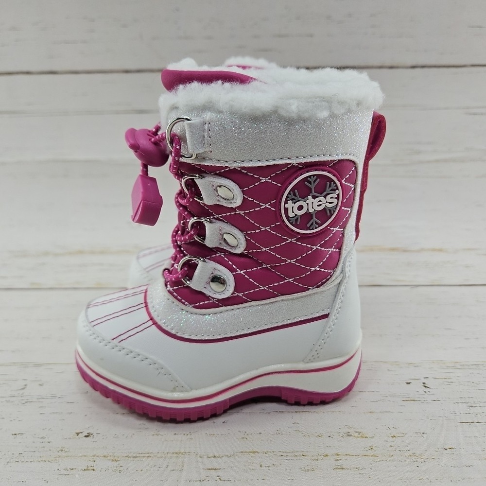 Totes Galaxy Pink White Waterproof Winter Boots Toddler Girls 5T Faux Fur
